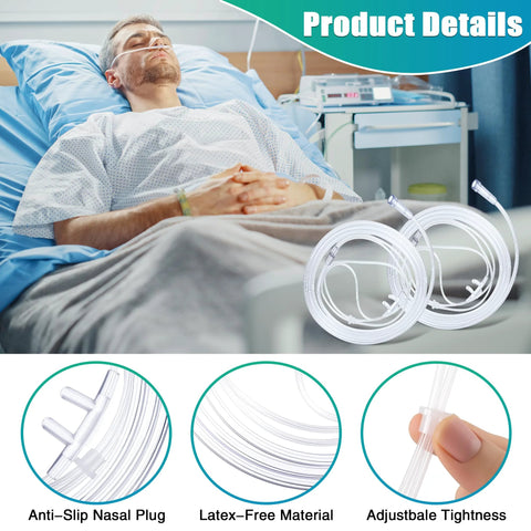 Anglechic 10-pack adult oxygen nasal cannula with soft clear tubing and curved nose piece