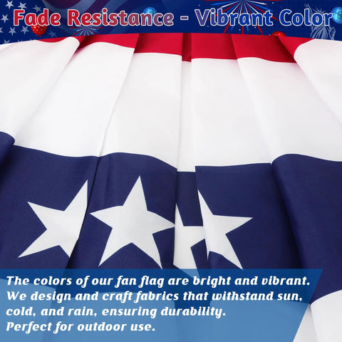3 Pack 2.5 By 5 Ft Pleated Fan Flags Set For Outdoors And Indoors All American Red White Blue Half Fan Bunting Weatherproof Polyester