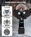 Wheel Bearing Hub Removal Tool Kit For 5, 6, And 8 Lug Hubs Universal Wheel Hub Buster Puller in use on vehicle wheel hub