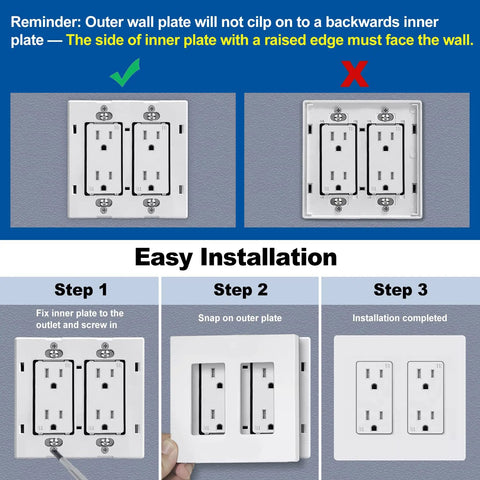Installation steps of Matte White Screwless Wall Plate 2-Gang Decorator Outlet Covers 4 Pack Modern Home Upgrade Scratch Resistant Polycarbonate