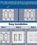 Dope Screwless Double-Gang Wall Plates Matte White 12 Pack installation guide with steps to fit light switch covers, child safe