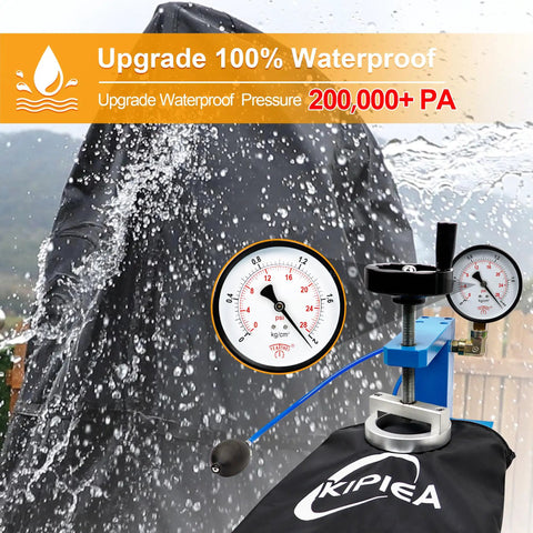 Waterproof Outdoor Egg Chair Cover showing water resistance with pressure gauge, fits single hanging swing 45x75 inches