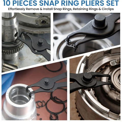 All In One Pro Grade Ring Pliers Set 10 Piece Kit Heavy Duty Internal And External Circlip Pliers With Straight Bent Tips in use