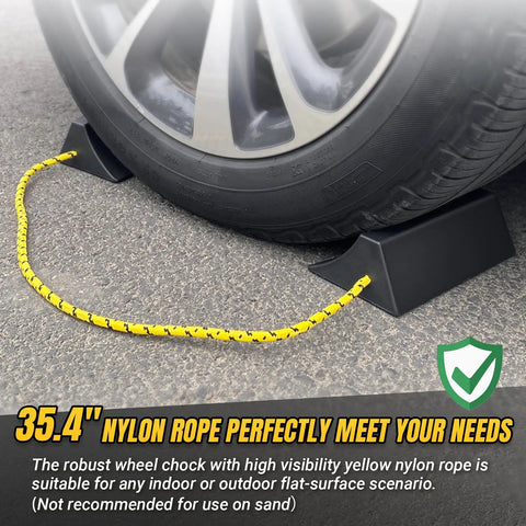 Upgrade Wheel Chocks For Lightweight Trailers And Small Trucks, Tough Triangular Tire Block With Nylon Rope, Yellow Reflective Tape, Easy To Use, Stable Stopper Chocks, 4 Pack