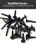 All In One 185 Piece 8 Self Tapping Screws Kit for Metal Plastic and Wood Pro Grade 410 Stainless Steel Black Oxide Truss Head Quick Drilling Screws in Lengths From Half Inch to One And One Half Inch scattered on a white background