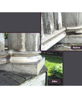 Before and after images of epoxy wood restoration on porch column using Epoxy Wood Restoration Kit for damaged wood waterproofing.