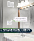 Bathroom humidity sensor switch with LED indicator, ideal for high humidity, controls ventilation fans auto on when humid, white.
