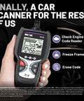 Person holding Easy No Fuss Check Engine Code Reader And Scanner For 1996 And Later OBDII Cars That Reads And Clears Diagnostic Trouble Codes Verifies Emissions Readiness And Helps With Smog Prep For Cars Trucks And SUVs
