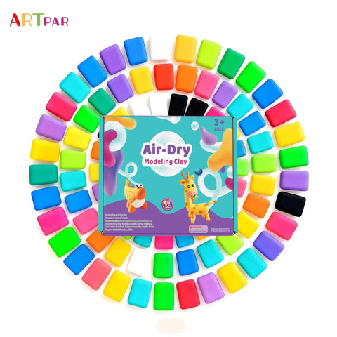 Air Dry Clay Kit For Kids With 90 Colors And Tools DIY Modeling Clay Set featured with colorful clay blocks arranged in a circle
