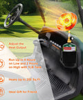 Portable Propane Golf Cart Heater For Outdoor Use, Fits Cup Holder, installed in golf cart, showcasing cup holder placement.