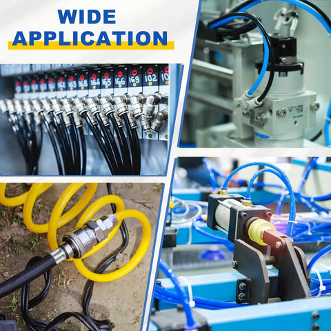 Wide application of Two Pack 3 Way Push To Connect Tee Fittings 1/4 Inch Tube OD Plastic Pneumatic Quick Connect in various setups