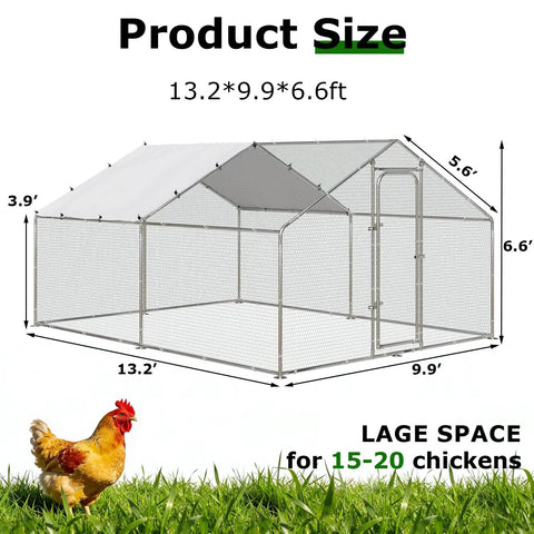 Large Metal Chicken Coop Walk In Poultry Pen Outdoor Shelter With Waterproof And Anti UV Cover Heavy Duty Steel Frame