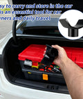 Amazon bottle jack adapter with lifting saddle held in car trunk; fits 2–4 in round or square tubes.