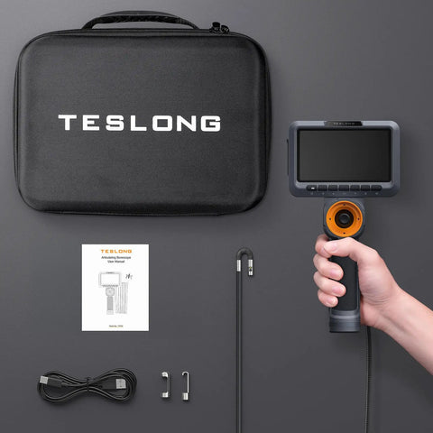 4 Way Dual Lens Articulating Borescope For Auto Techs With Joystick Control Full 360 Degree Rotation And 210 Degree Bending Pro Grade Flexible Probe For Tight Engine Spaces And Chassis Inspections, handheld with case
