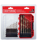 Craftsman 14-piece gold oxide drill bit set in clear plastic case; for wood, plastic, metal