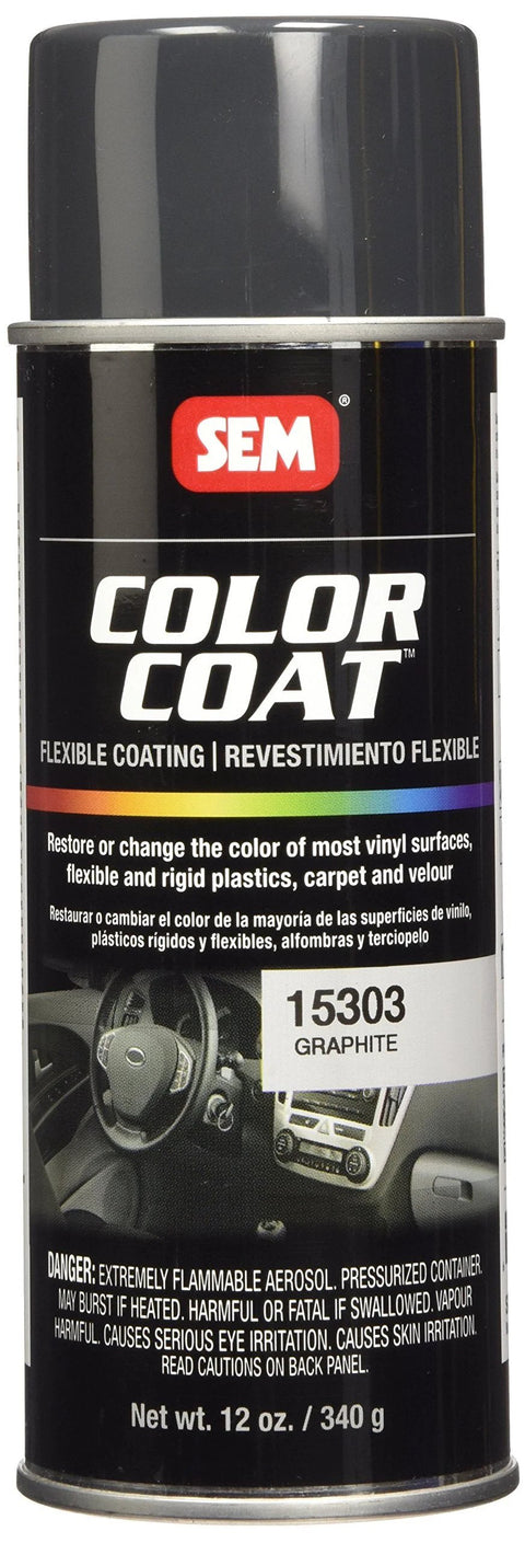 SEM Color Coat graphite spray paint can, 12 oz, front view.