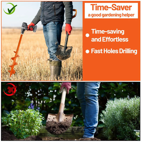 Person using 4X24 Inch Auger Drill Bit For Planting Heavy Duty Garden Post Hole Digger With Spiral Double Blade outdoors