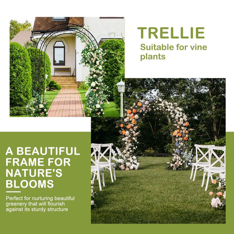 7Ft Heavy Duty Metal Garden Arch Arbor For Weddings And Outdoor Decor Rugged Black Arbor Archway With Ground Stakes Elegant Trellis Frame To Support Vines Roses And Climbing Plants On Lawn Or Patio