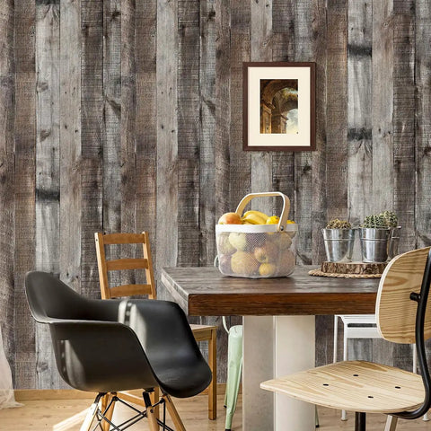 Dining area with Gray Shiplap Peel And Stick Wallpaper Wood Contact Paper For Walls And Countertops Easy Install Self Adhesive Durable