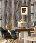 Gray Shiplap Peel And Stick Wallpaper Wood Contact Paper 17.7 By 393.7 Inches Distressed Wood Grain Roll in dining room.