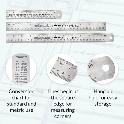 Stainless Steel Ruler Set Three Pack With One 6 Inch And Two 12 Inch Metal Straight Edges For Measuring And Drawing Built Tough