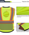 Close-up of Heavy Duty Class 2 High Visibility Reflective Safety Vest With Zip Front And Five Pockets Ansi Certified showing breathable mesh and back pocket.