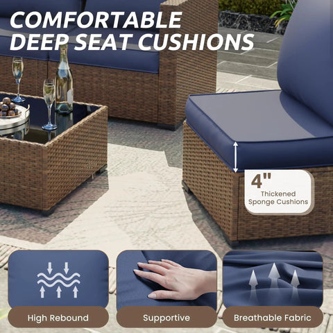 Outdoor Chair Cushions Set Of Four 23 By 20 By 4 Inches With Removable Cover Navy Waterproof And Fade Resistant For Patio Furniture Keeps It Cozy And Durable on wicker chairs with glasses on table