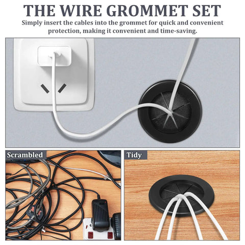 Dual Sided Rubber Cable Grommet Kit for Organized Cable Management and Desk Hole Covers Wear Resistant Black Grommets for Home Office Setup 6 Pack Durable Cable Pass Through Plugs, black rubber desk hole cover with cable