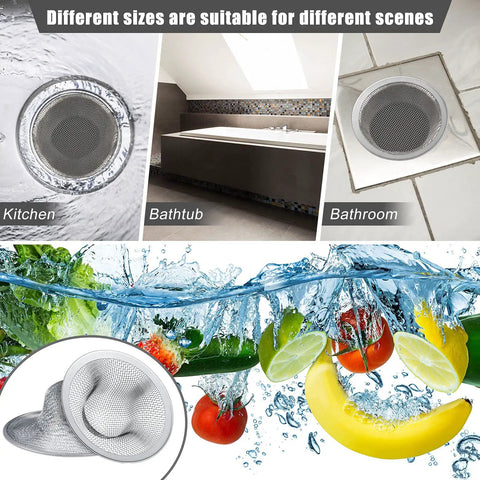 Stainless Steel Sink Strainer 12 Pack Heavy Duty Mesh Sieve Catches Food Gunk And Hair No Sweat Drain Catcher With Rust Proof Build That Nails Kitchen Cleanup For All Basins in kitchen, bathtub, bathroom scenes.