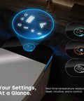 Control panel of Sleek Sensor Activated Smart Toilet With Built In Bidet Pump And Self Cleaning Deodorizer featuring touch buttons.