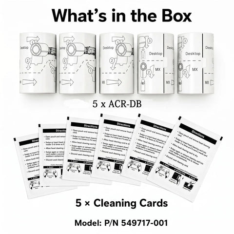 Top Shelf Card Printer Deep Clean Kit With Five Adhesive Rollers And Five Premium Maintenance Cards For SP Series Printers showing cleaning cards and rollers.