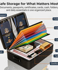 Fireproof Document Box With Lock Soft Shell For Important Papers Passports Certificates And A 14 Inch Laptop open with documents