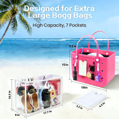 6 Piece Waterproof Beach Bag Organizer Kit For XL Totes Includes Clear Divider Phone Holder Hooks And Carabiners Keeps Sunscreen Hats And Umbrellas Neatly Stored