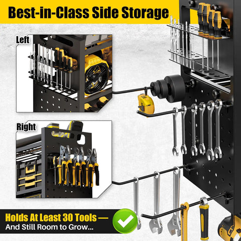 Side view of Beefy 49 Inch Wall Mount Power Tool Organizer With 620 Pound Capacity showcasing plier and wrench storage.