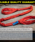 Two Pack 8.2 Foot Eye and Eye Polyester Round Lift Slings Set displayed on workbench, red color, heavy-duty double loop design.