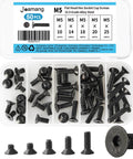 M5 Flat Head Hex Socket Cap Screws Set, Heavy Duty Countersunk and Fully Threaded, 10.9 Grade Alloy Steel With Black Oxide Finish, Metric Allen Hex Drive, 5mm Diameter, 10, 14, 18, 20 and 25mm Lengths, 50 Piece Assortment Kit For Automotive DIY.