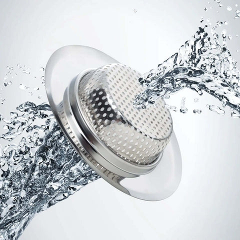 Two Pack Stainless Steel Kitchen Sink Strainer Set With Large Wide Rim Four Point Five Inch Diameter Micro Perforated Two Millimeter Holes