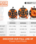 Heavy Duty 50 Ft Retractable Extension Cord Reel With 4 Outlets, Easy Rewind Handle, 14 AWG SJTW Cable shown with other models
