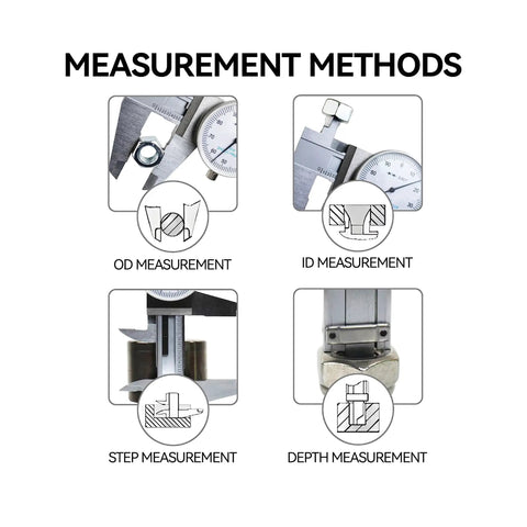 4-Way Imperial Dial Caliper 0-6 Inch Carbon Steel Built Tough Shock Proof With Inside Outside Depth And Step Measurements diagram