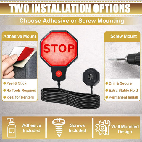 LED Garage Parking Sensor With Real Time Distance Display Green Yellow Red Ultrasonic Car Stop Indicator Adjustable Stop Distance From 6 Inches To 6 Feet Battery Or Power No Drill Wall Mount For Home Garage showing adhesive and screw mounting options