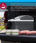 Compact 6 Quart Thermoelectric Cooler And Warmer For Car Rv And Truck with warming mode beside takeaway food containers.