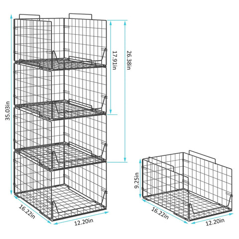 Diagram of Stackable Closet Organizer Bins 4 Pack For Wardrobe And Laundry Room, Foldable Drawer Shelf Storage dimensions