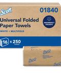 Scott Universal Folded Paper Towels box; white multifold towels, 16×250 per case, absorbency pockets