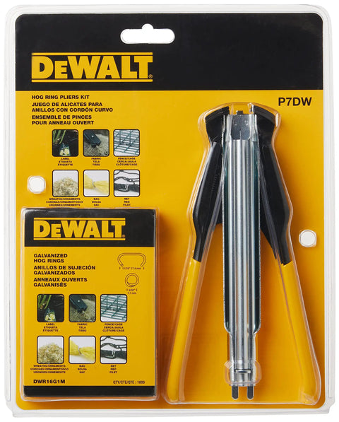 Dewalt Hog Ring Pliers Kit With Spring Loaded Magazine And 1000 Hog Rings, case hardened steel pliers and rings in package