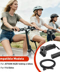 Riders on folding e-bikes with 48V Electric Bike Throttle Grip With LCD Voltage Display And Cruise Control Easy Plug And Play