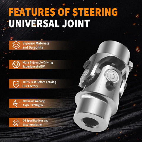 9/16 Inch 26 Spline To 3/4 Inch Double D Chrome Steering Universal Joint Shaft, 83mm Length, 4000 RPM Rating, 35 Degree Working Angle, Heavy Duty Universal Joint For Grinding Machines, Automotive Parts, Levelers, And Automated Parking Lifts