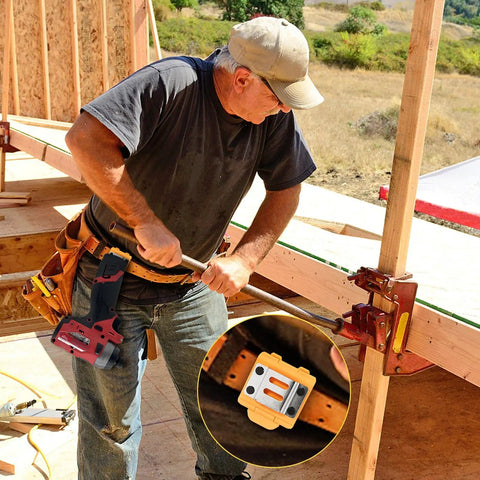 Person using a sturdy tape measure holder and drill holster with belt clip hands free tool pouch for measuring tapes on site