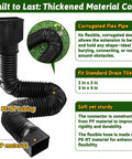 Close-up of 2 Pack Gutter Downspout Extensions 138 Inches with Filter, flexible corrugated gutter pipe, black, detailed view.