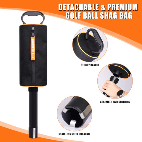 Portable Shag Bag for Golf Balls With Removable Tube Holds Up To 70 Balls Lightweight Ball Retriever Orange Shown in Detail