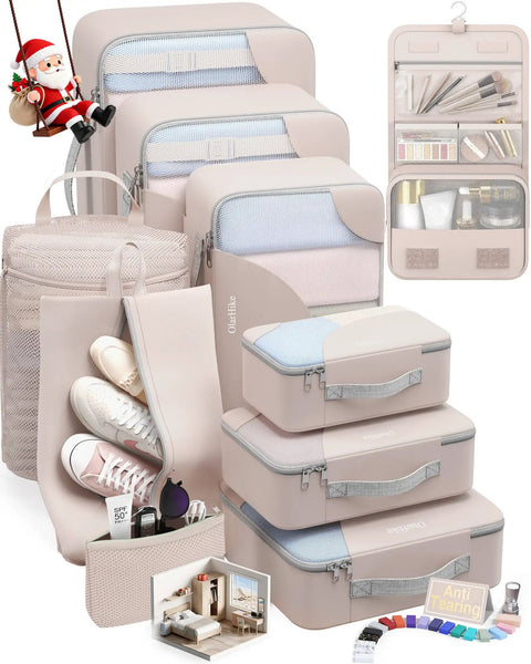 10 Piece Packing Cube Set For Travel With Anti Tear Luggage Organizer Includes Shoe Bag And Hanging Toiletry Bag Perfect Gift